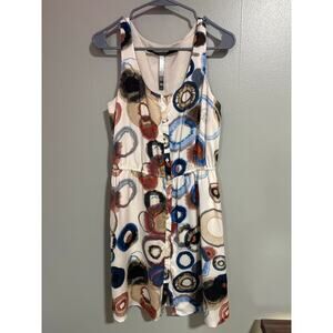 Kensie Sleeveless Button Front Abstract Print Dress Size M Elastic Waist